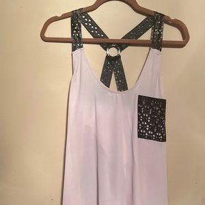 Akira Black/Taupe Laser Cut Pleather Blouse